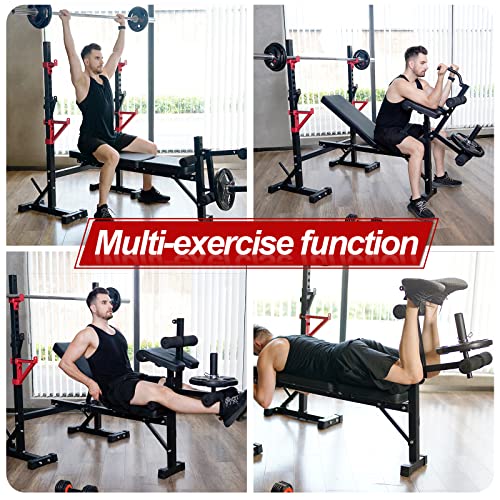Weight Bench with Squat Rack, Adjustable Bench, Foldable Bench & Barbell Rack Stand, 660Lbs K8003