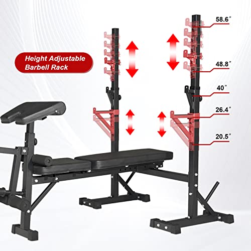 Weight Bench with Squat Rack, Adjustable Bench, Foldable Bench & Barbell Rack Stand, 660Lbs K8003