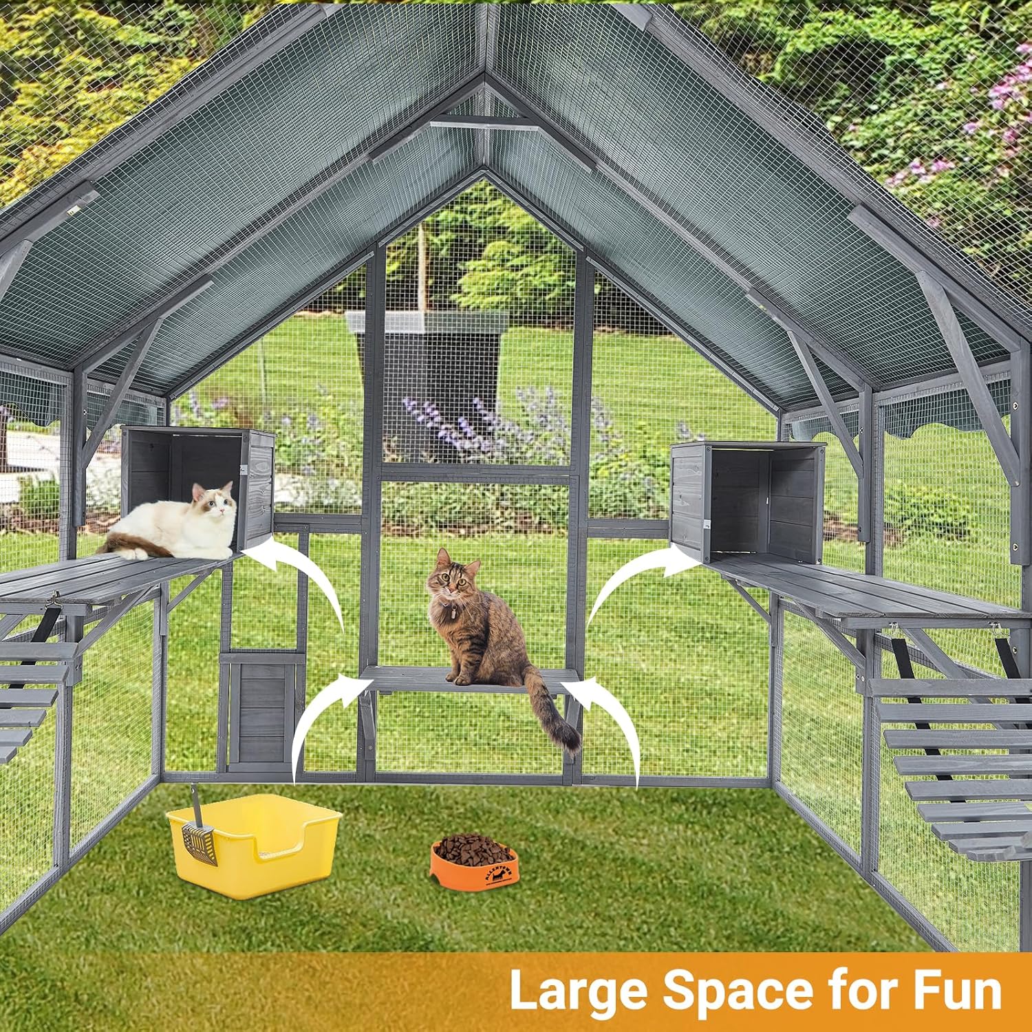 Large 3-Tier Outdoor Cat House with 2 Lockable Cat Doors and a Walk in Door Y1974