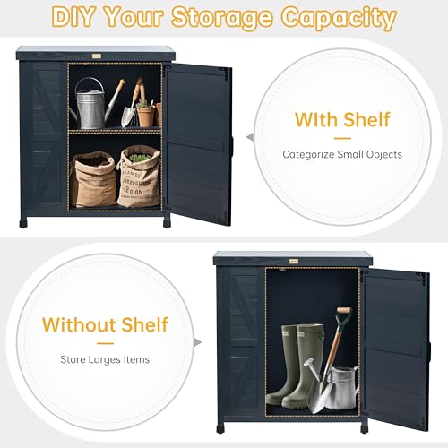 Outdoor Storage Cabinet with Metal Tabletop, 3 Adjustable Shelves E23316
