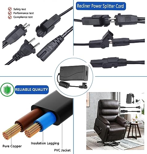 2-Pin Power Adapter with Extension Cord for Recliner Chair C32331
