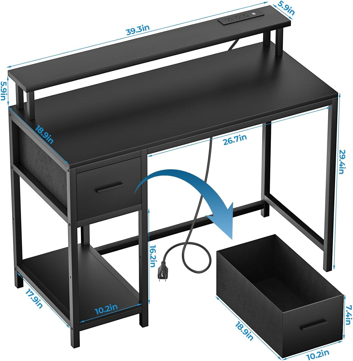 Black Folding Desk with Monitor Stand X735
