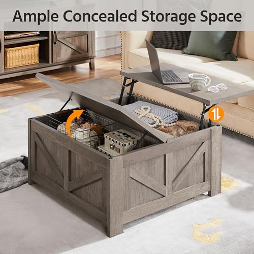 Gray Lift Top Coffee Table with Hidden Storage Compartment W36003