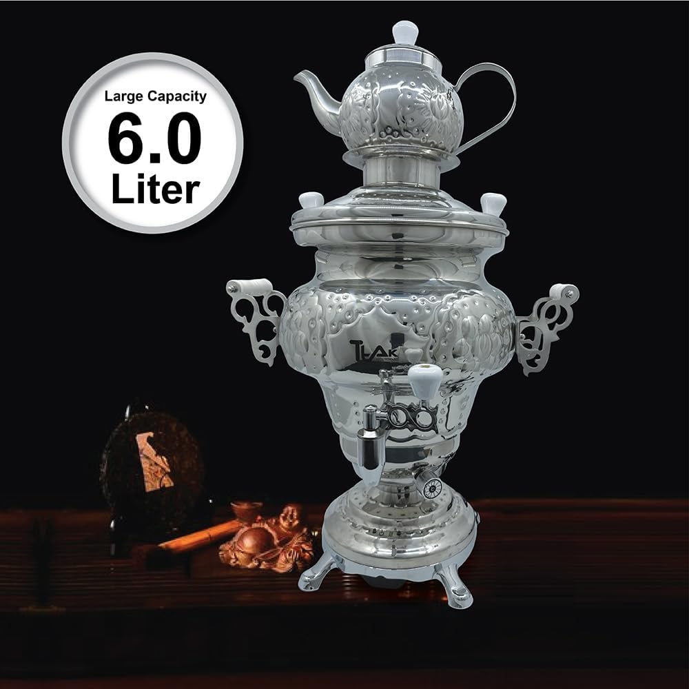 Electric Stainless Steel Samovar Tea Kettle (1 liter) Large Stainless Steel (5.0 Liters) Silver Y408