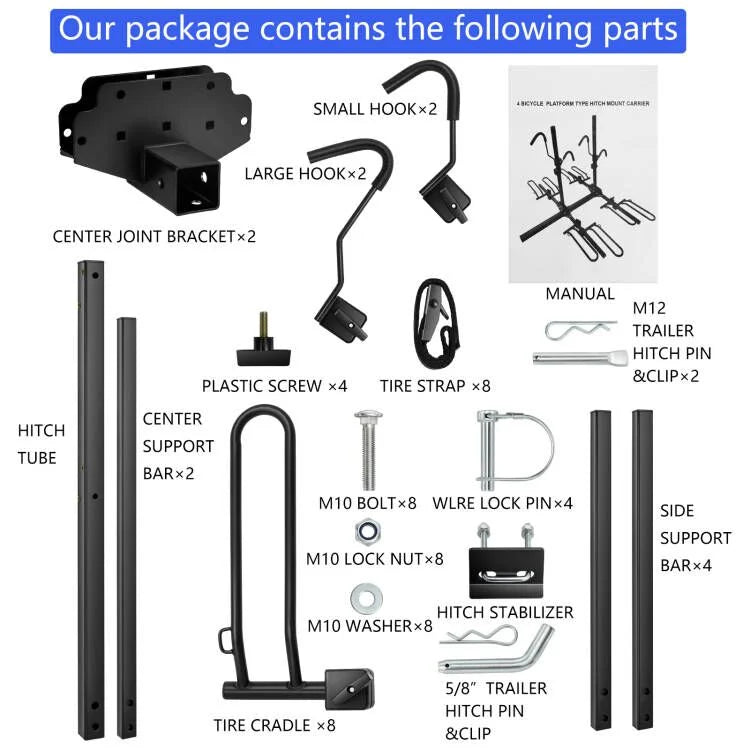 2" Hitch Receiver Foldable Tray 4 Bike Rack O2890