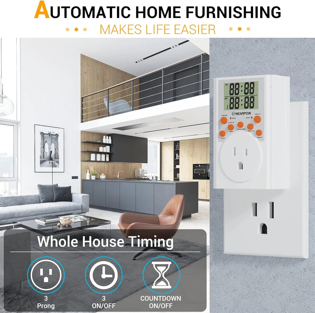 Programmable Digital Timer Switch with 3-Prong Outlet, 15A/1800W V9649