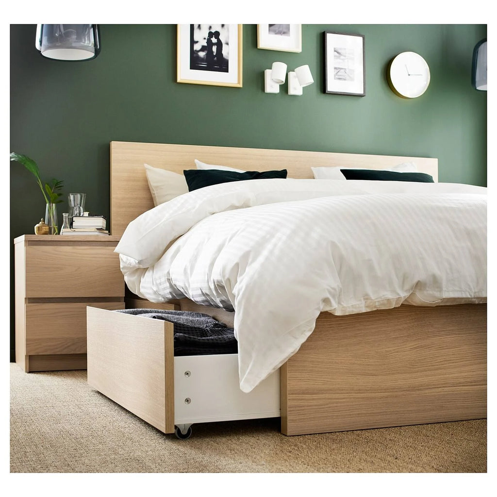 White Stained Oak Veneer King Bed Frame with 4 Storage Boxes H5802