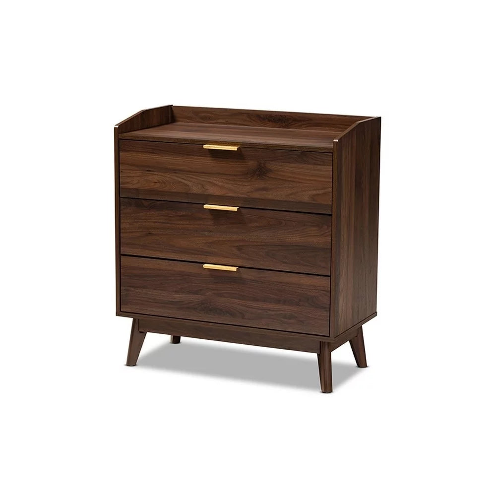 Walnut Brown 3-Drawer Wood Chest X694