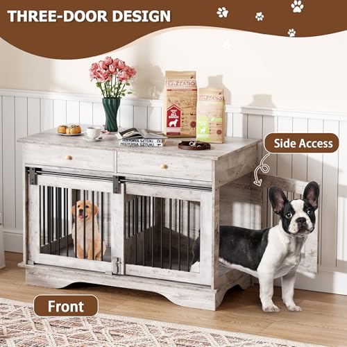 47" Grey Dog Crate Furniture with 2 Storage Draws U140411