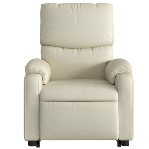 Cream Faux Leather Power Lift Massage Recliner Chair O6053