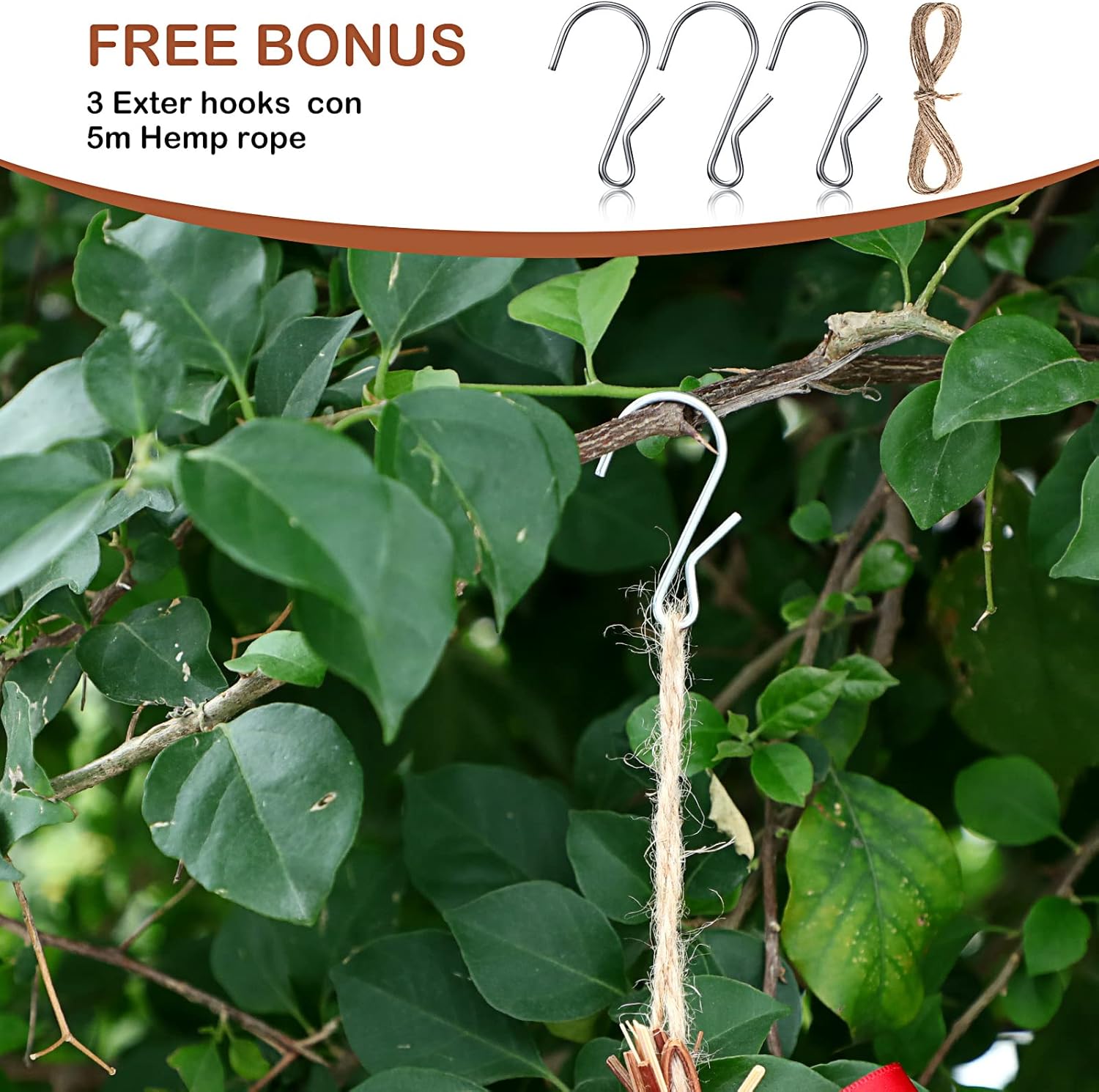 3 Pack Hummingbird Nest House with Coconut Fiber Nesting Material Red Ribbon Woven Nest H483769