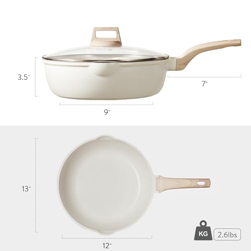 12Inch Nonstick Deep Frying Pan with Lid, 5.5 Qt Jumbo Cooker Saute Pan B11388