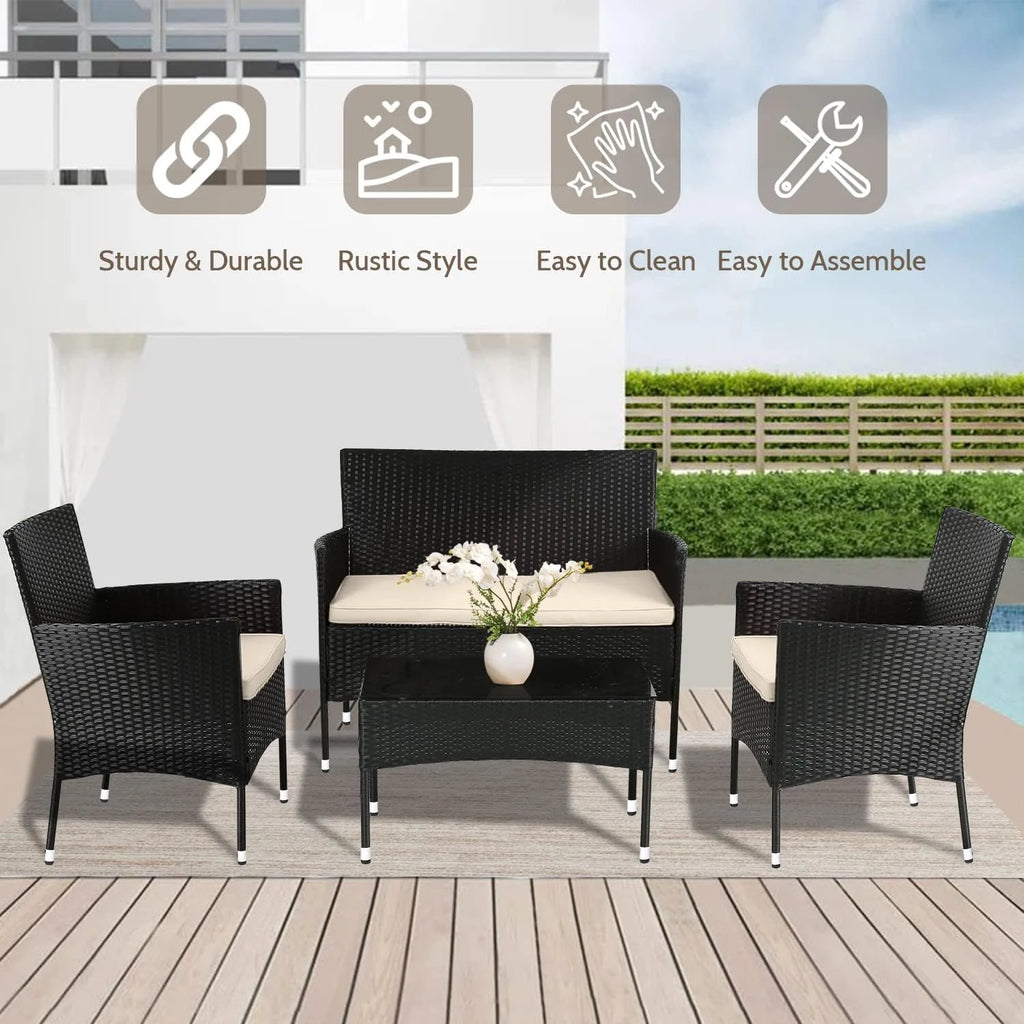 4 Piece Outdoor Rattan Wicker Sofa Set T7580