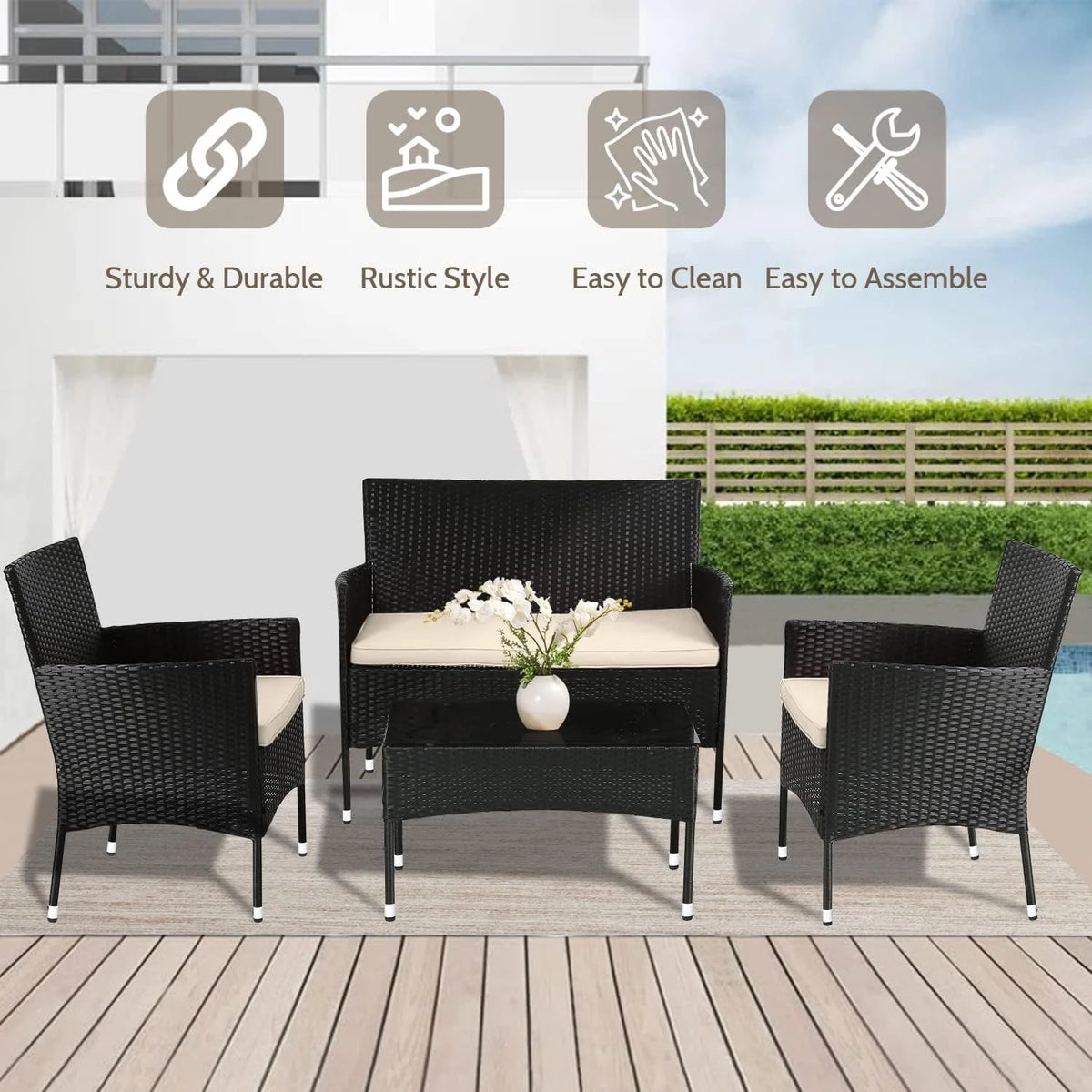 4 Piece Outdoor Rattan Wicker Sofa Set T7580