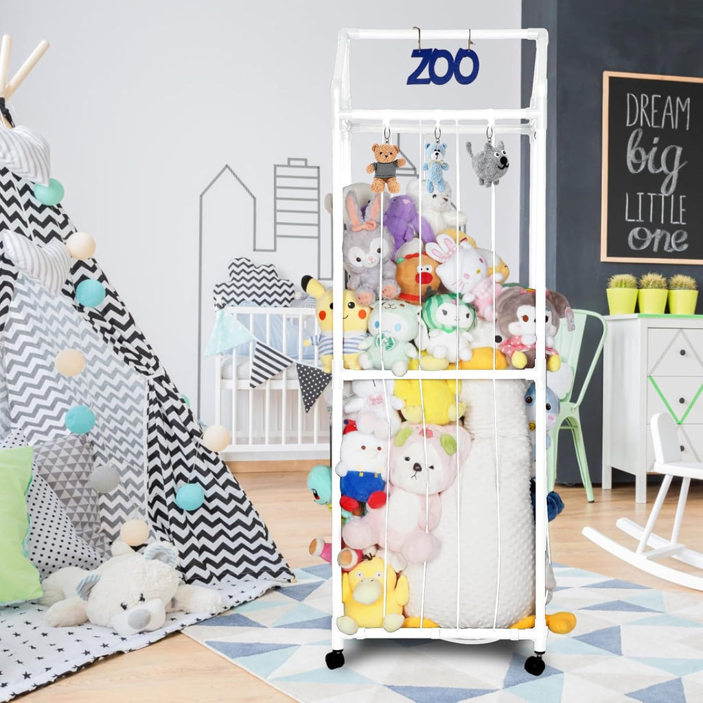 White Stuffed Animal Storage Zoo with Elastic Band and Net U904