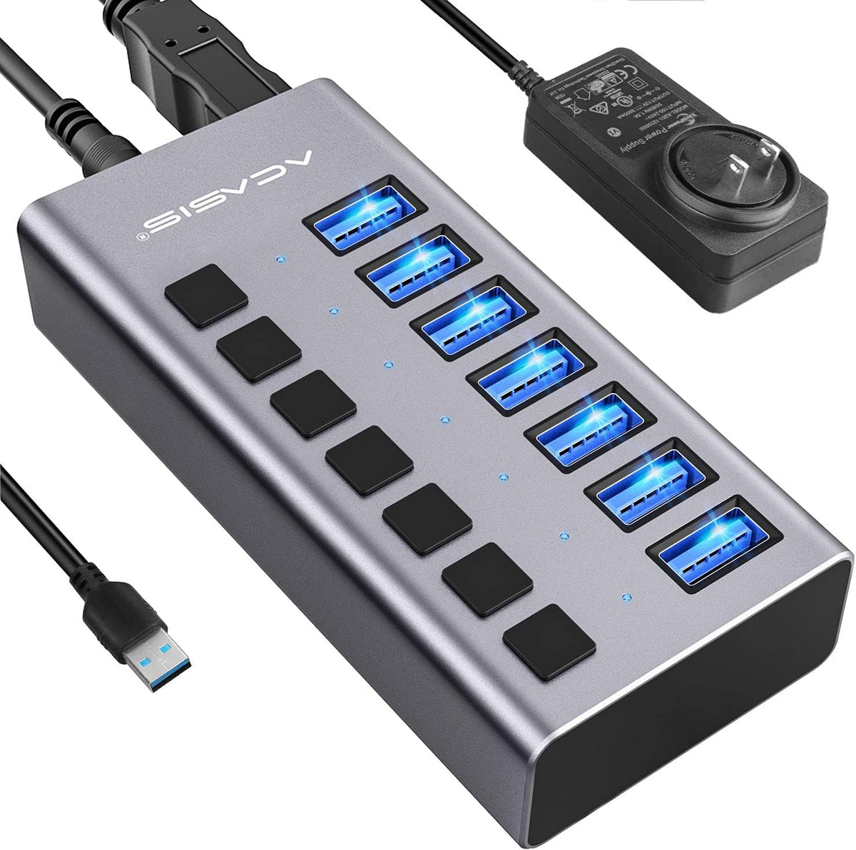 10 Ports 48W USB 3.0 Data Hub with Individual On/Off Switches and 12V/4A Power Adapter G994