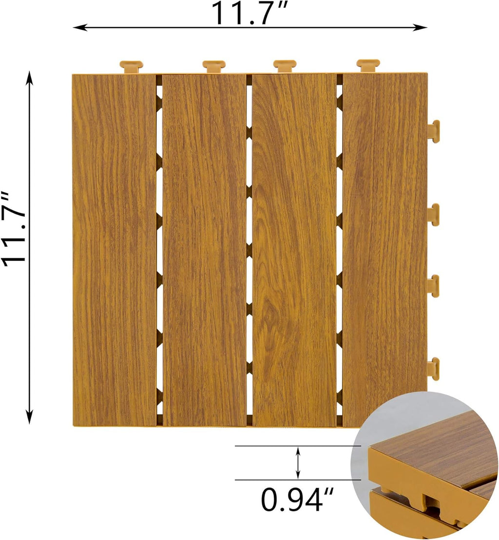 9PCS Aluminum Interlocking Deck Patio Tiles, 12” x 12” Wood Acacia B357