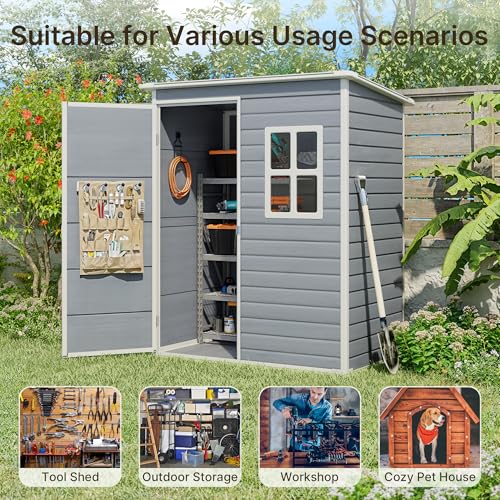 6x4 FT Outdoor Storage Shed with Floor, Resin, Lockable Doors D87109