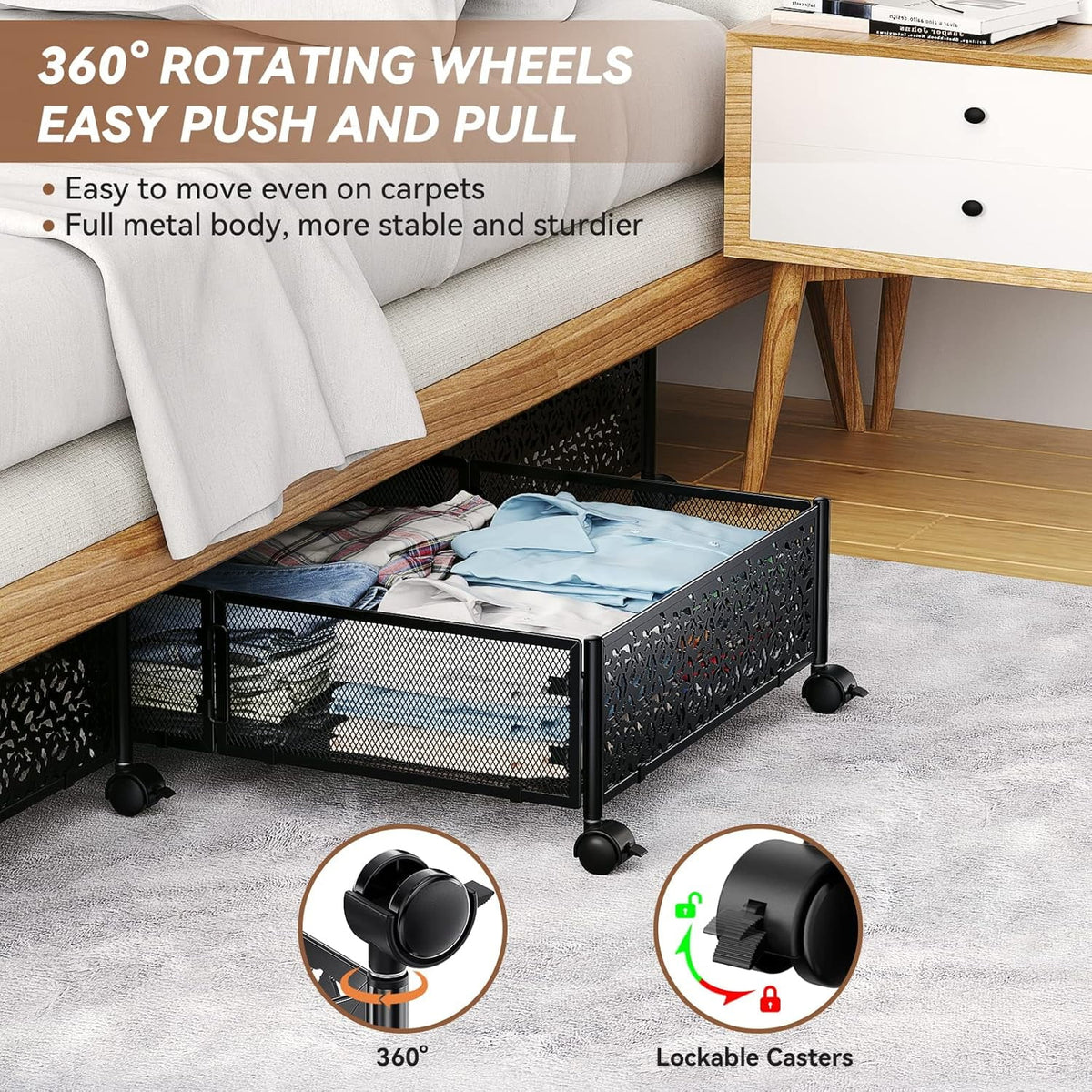 Under Bed Storage Containers with Wheels Metal Storage Containers -2PCK V580