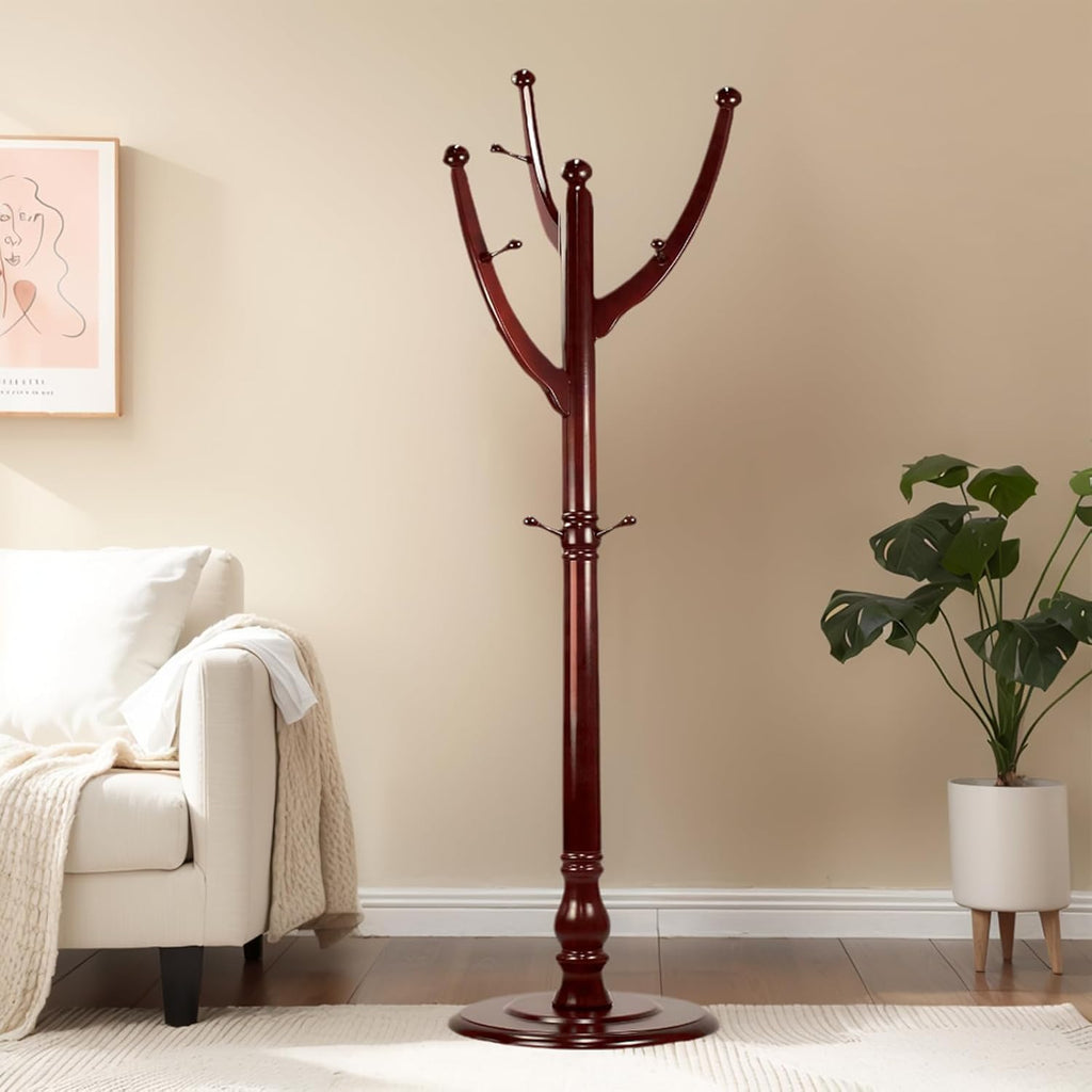 Freestanding Wood Coat Rack with 11 Hooks O7083