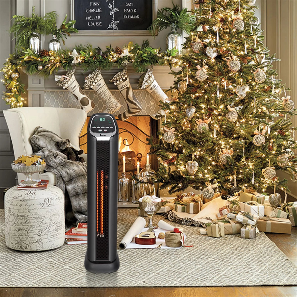 24" 1500W Quartz Infrared Electric Heater with Thermostat, Remote, 3 Modes, 12H Timer, 60 Degree Oscillating Q174