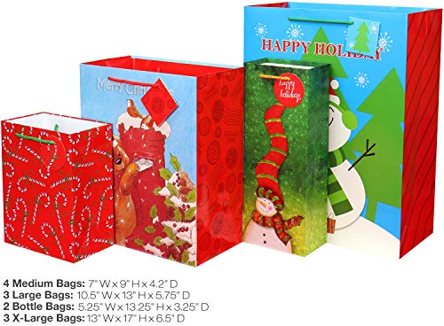 4 Extra Large 4 Large 4 Medium Christmas Print Gift Bags with Handles U763750