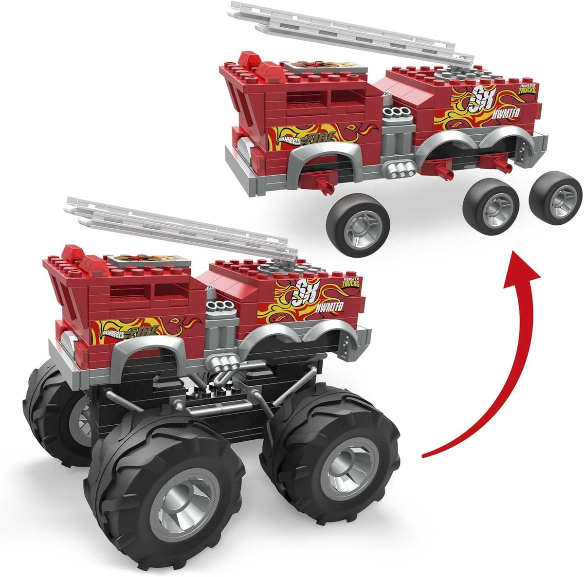Red Monster Truck Building Toy Playset with 284 Pieces and Giant Wheels Q997831