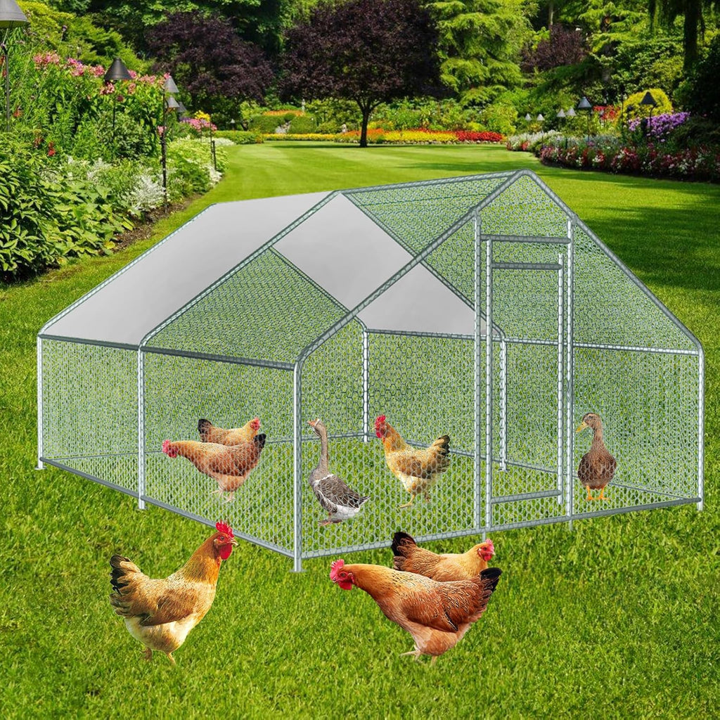 13x10x6.5 FT Metal Chicken Coop with Waterproof Cover B753