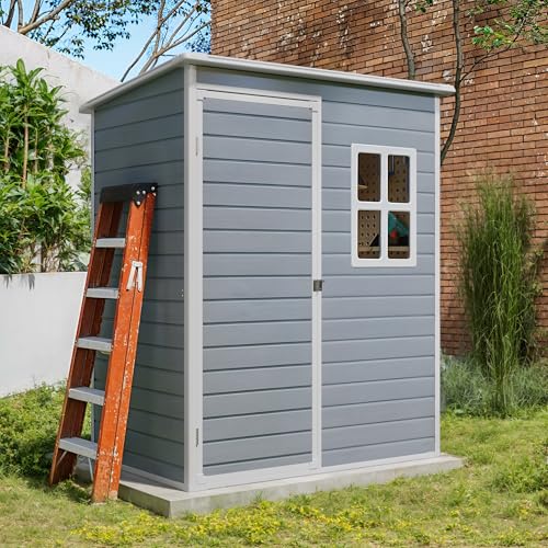 6x4 FT Outdoor Storage Shed with Floor, Resin, Lockable Doors D87109