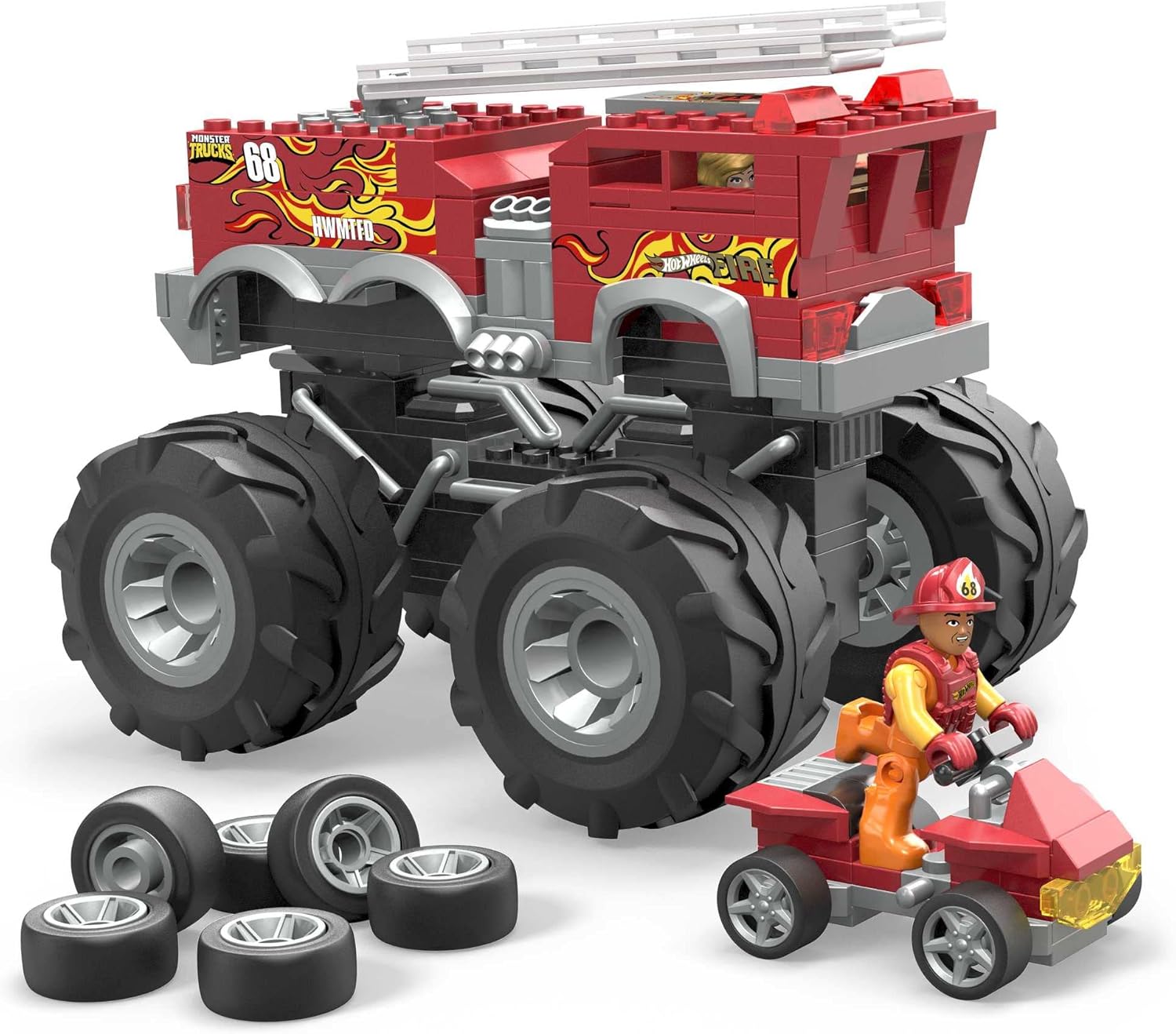 Red Monster Truck Building Toy Playset with 284 Pieces and Giant Wheels Q997831