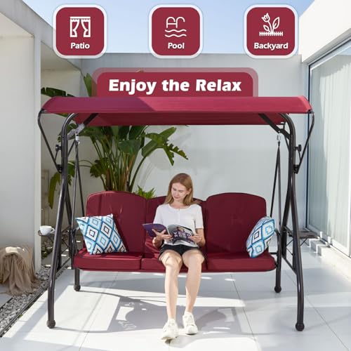 Green Patio Swing with Canopy 3 Seat with Stand Y5688