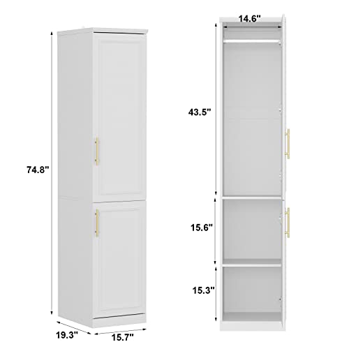 White 2 Door Tall Narrow Wardrobe Closet with Hanging Rod O897