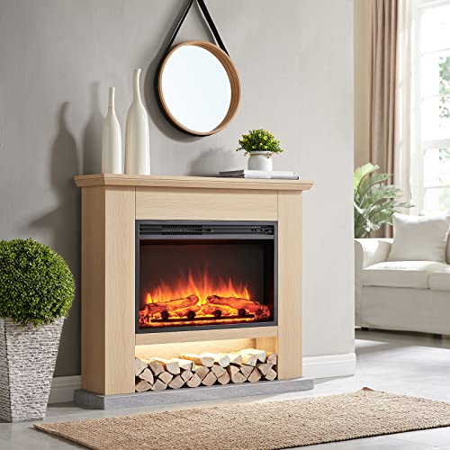 Cream White Electric Fireplace with Mantel Surround L59042