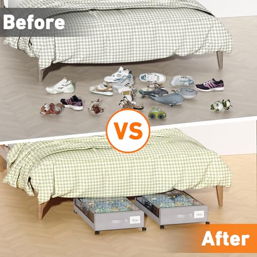 Black 2-Pack 60L Under Bed Storage Containers with Wheels and Clear Lids A895