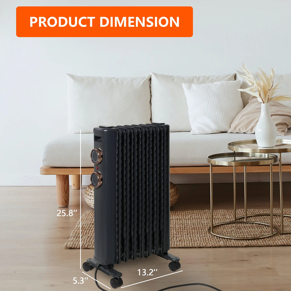 Oil Filled Radiator Heater with 3 Heating Modes, Adjustable Thermostat, Universal Wheels, Black&Gray S415