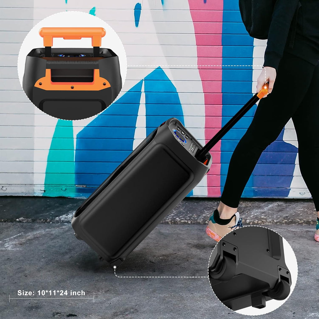 Karaoke Machine with 2 Wireless Microphones, 8" Bluetooth Party Speaker with DJ Light, Rolling Wheels and Trolley P1632