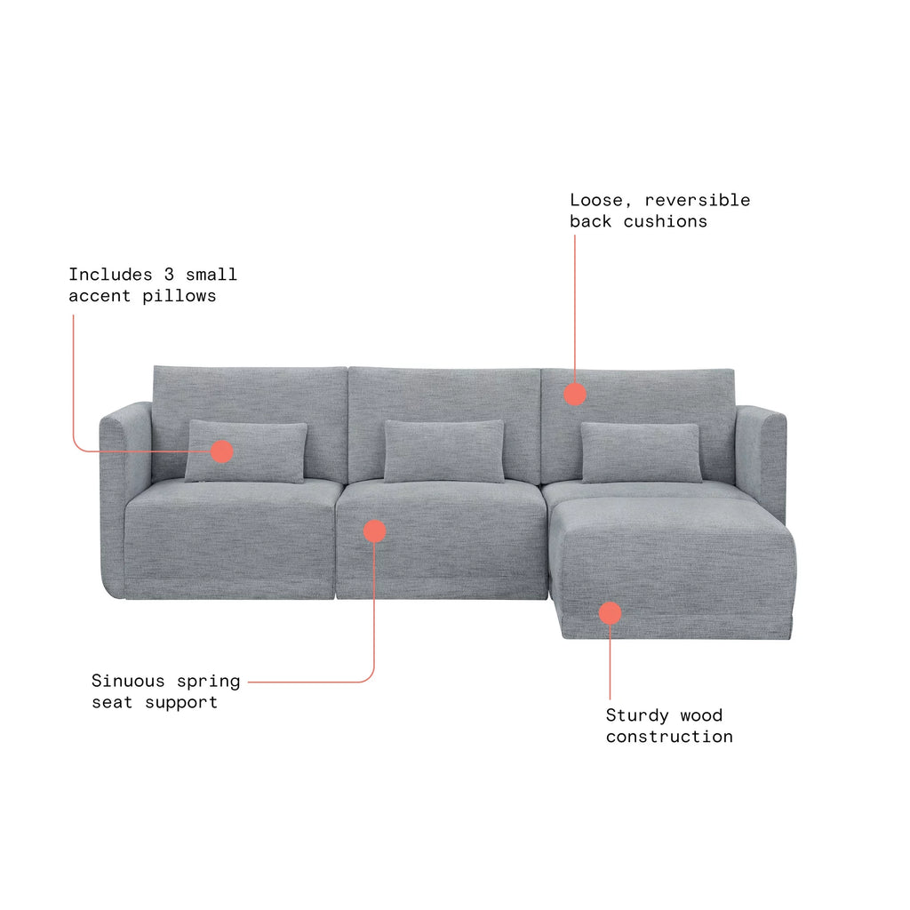Gray Fabric Modular Sectional Sofa with Ottoman S357458