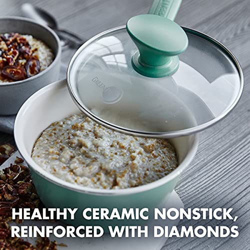 Turquoise Ceramic Nonstick 2QT Saucepan with Lid F162