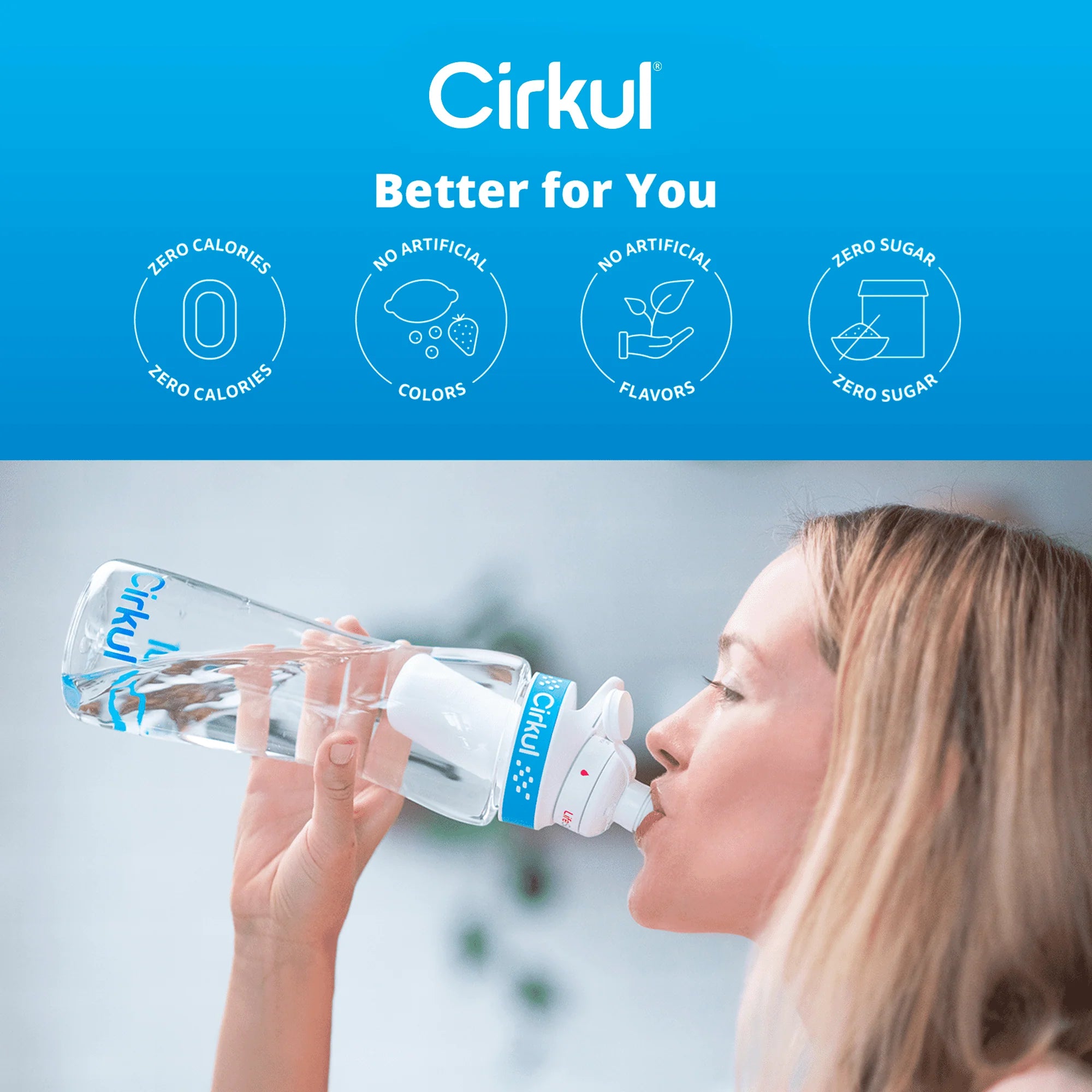 22 oz Plastic Water Bottle with Blue Lid and 2 Flavor Cartridges I436201