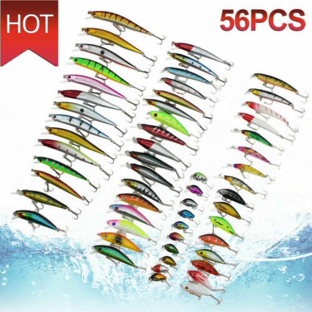 56 Pcs Mixed Minnow Fishing Lures Bass Baits Crankbaits Tackle K791903
