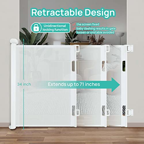 Retractable Baby Gate, 34”, Extends up to 55” Extra Wide Mesh Gate I543278