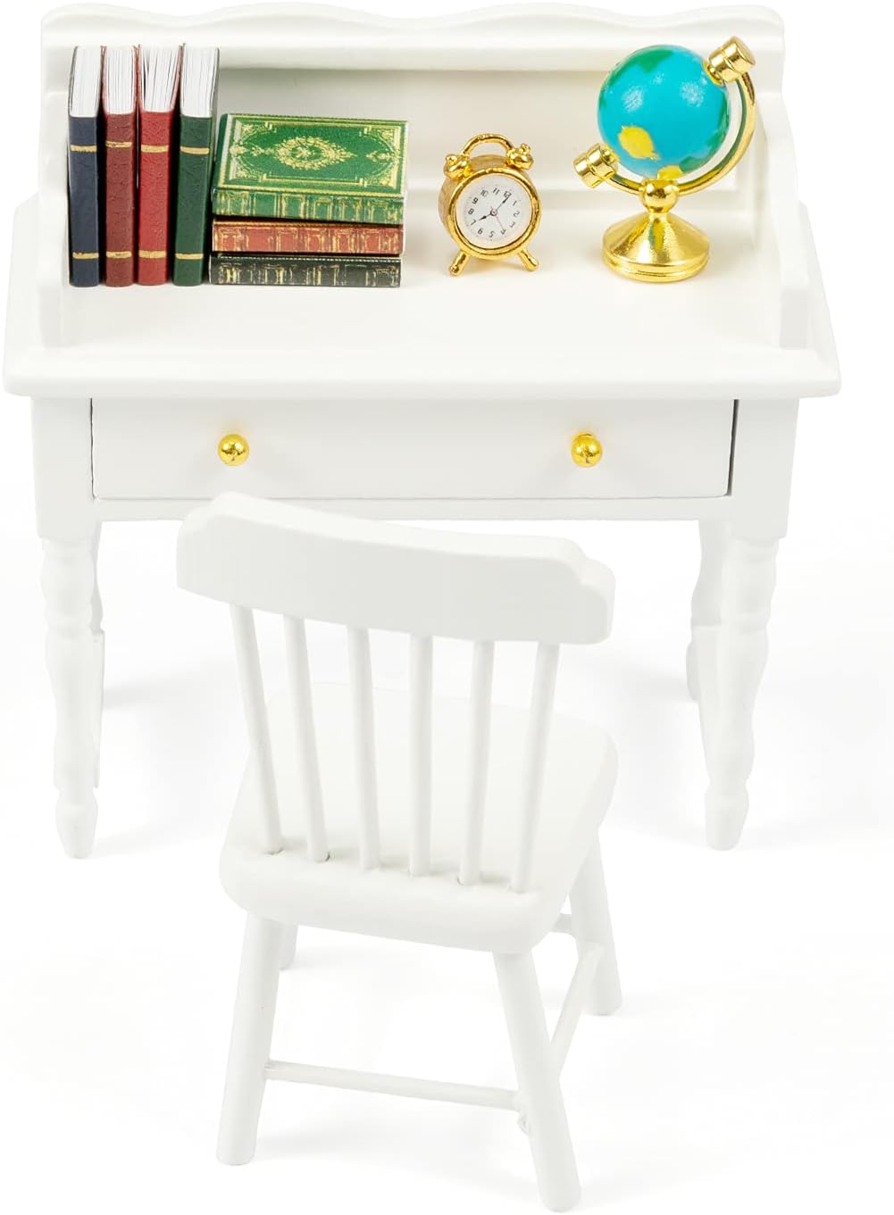 White 11 Pieces Wooden Dollhouse Furniture Desk Set L24803
