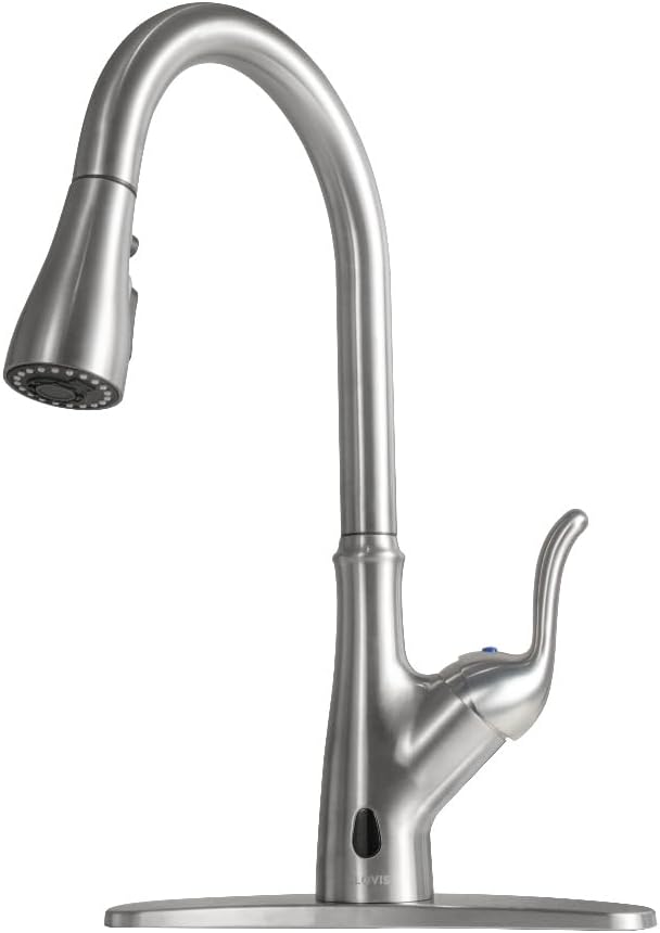 Brushed Nickel Kitchen Faucet with Pull Down Sprayer, Single Handle High Arc Stainless Steel Sink Faucet W74531