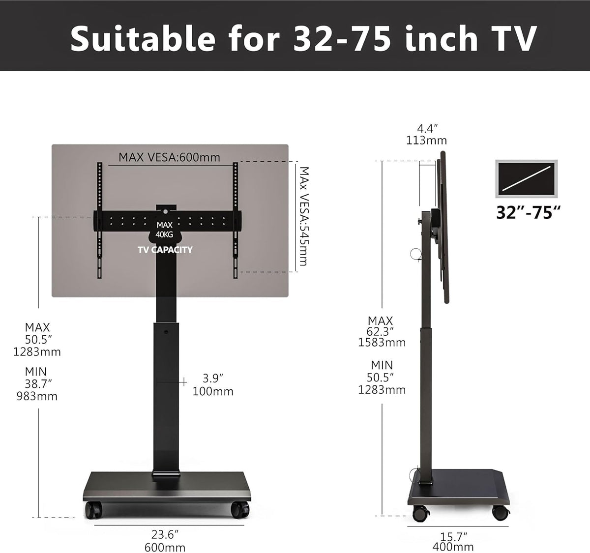 Table Top TV Stand for 50-85 inch TVs and Rolling TV Stand for 32-75 Inch TVs W673