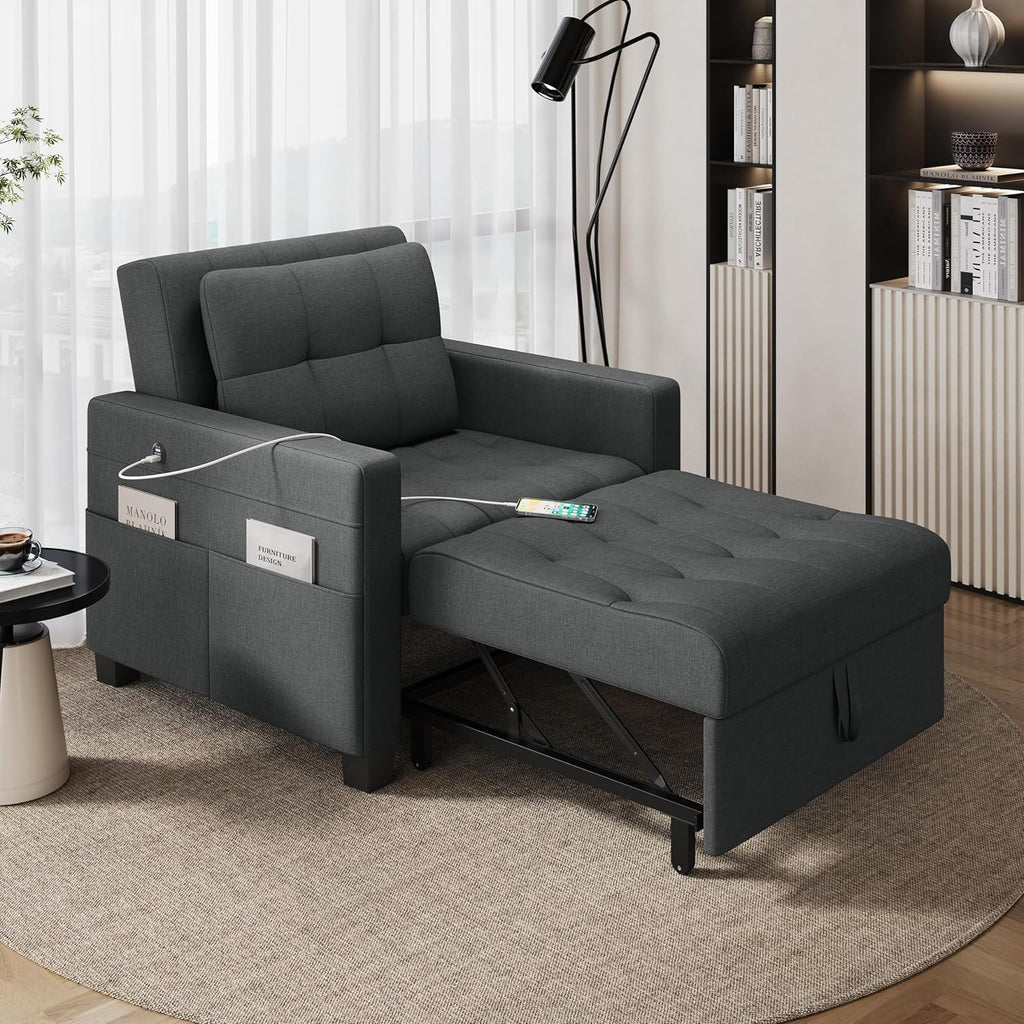 Dark Gray Fabric Convertible Futon Sofa Chair T527300