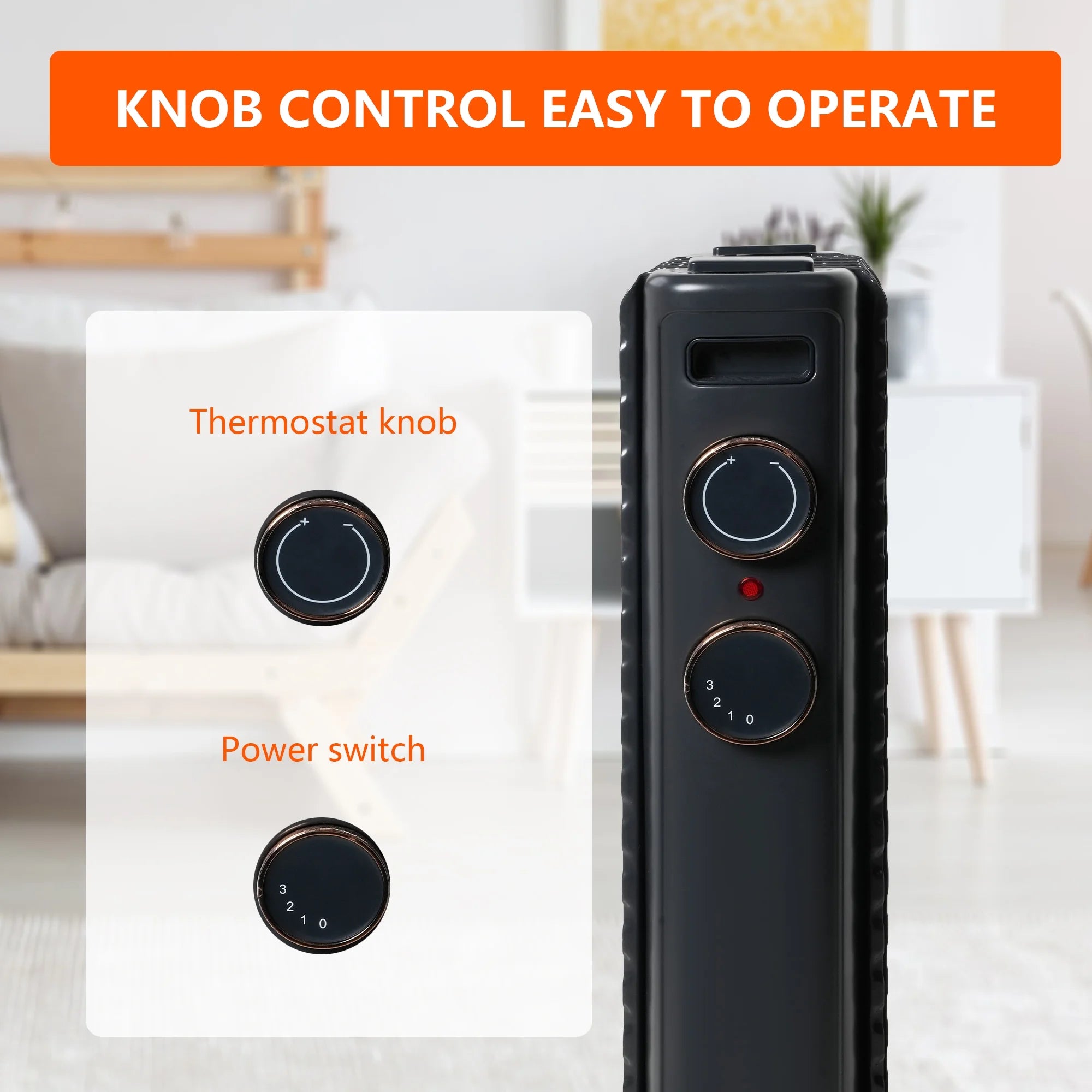 Oil Filled Radiator Heater with 3 Heating Modes, Adjustable Thermostat, Universal Wheels, Black&Gray S415