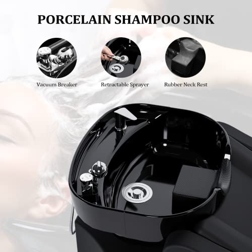 Shampoo Backwash Unit with Large Porcelain Bowl Salon Sink Hair Wash Chair Shampoo Station K56230