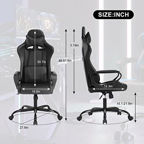 White Ergonomic PU Leather Gaming Chair with Lumbar Support Headrest K3760