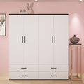 White 4 Door Wood Armoire Wardrobe with 2 Hanging Rods and 2 Drawers F92766