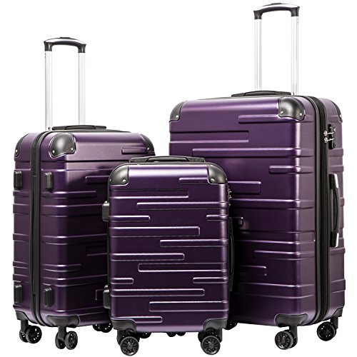 3 Piece Expandable Suitcase Set with TSA Lock Spinner 20in 24in 28in Purple C6728